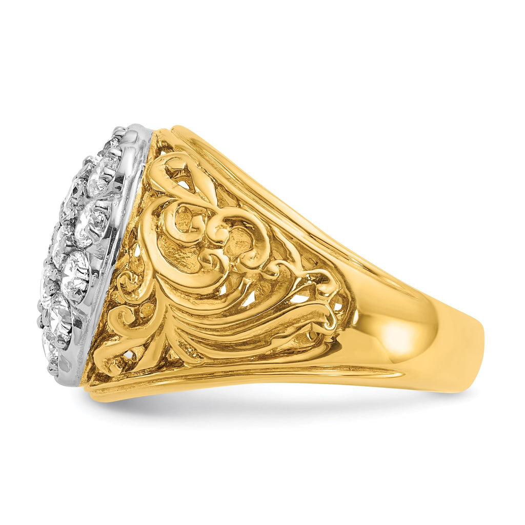 14k Two-tone Mens 2 carat Kentucky Cluster Ring Mounting, Mounting Only