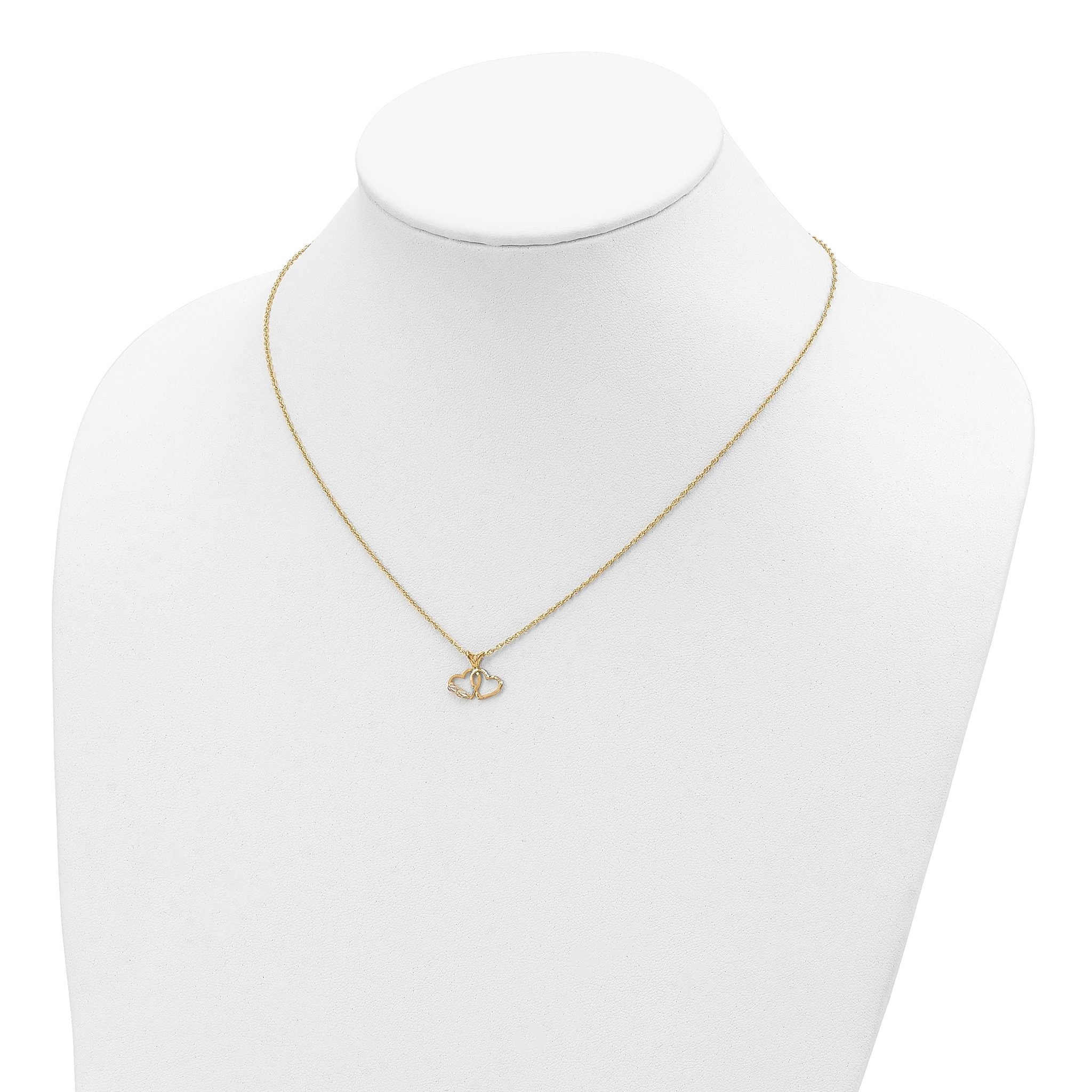 10K Tri-Color Gold Double Heart Necklace with Polished Finish