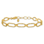14K Polished / Dia-cut Fancy Beaded Link w/ 1in ext. Bracelet