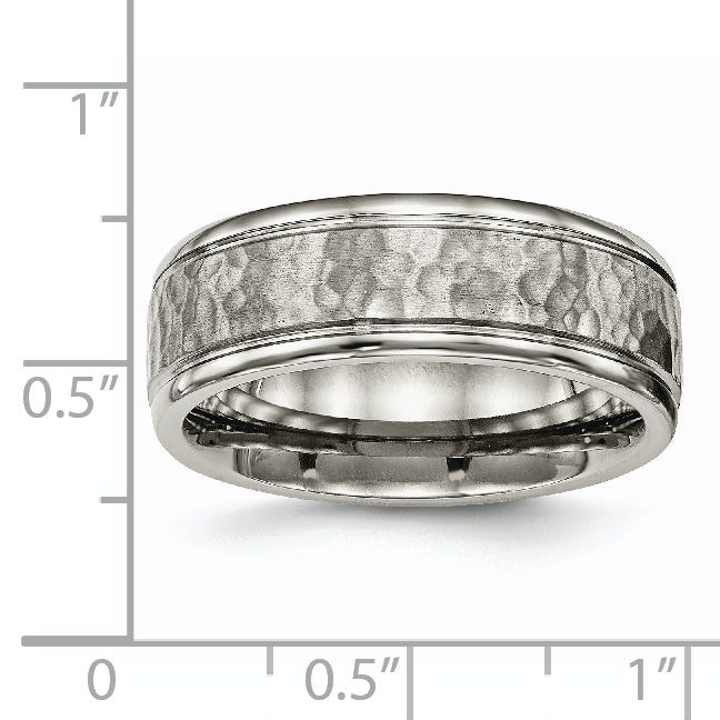 Chisel Titanium Polished with Satin Hammered Center 8mm Grooved Band
