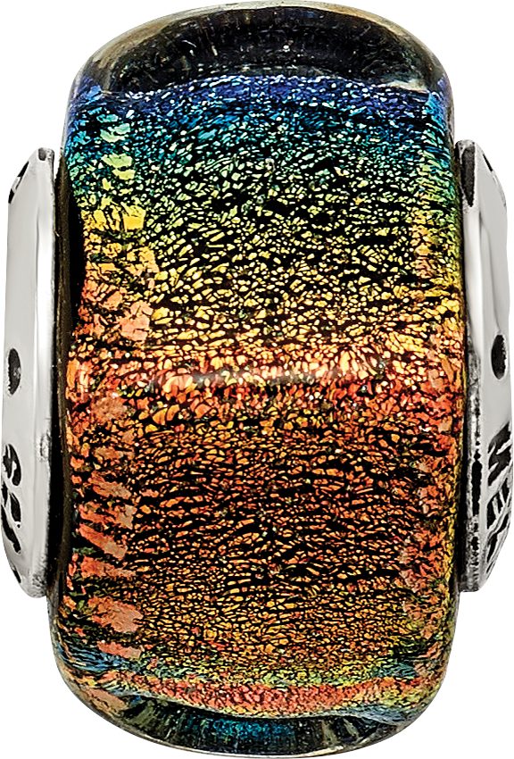 Sterling Silver 925 Square Glass Bead with Rainbow Dichroic Finish