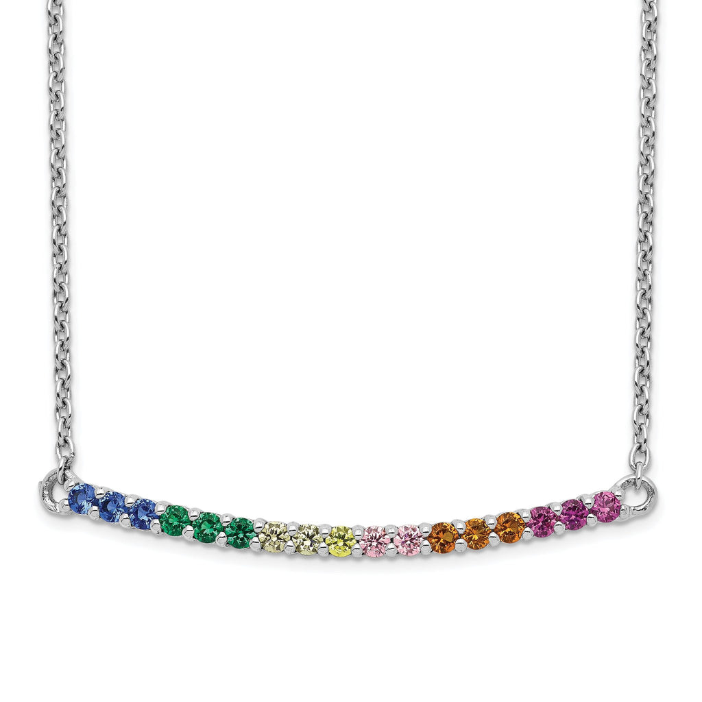 Prizma Sterling Silver Rhodium-plated 18 inch Colorful CZ Curved Bar Necklace