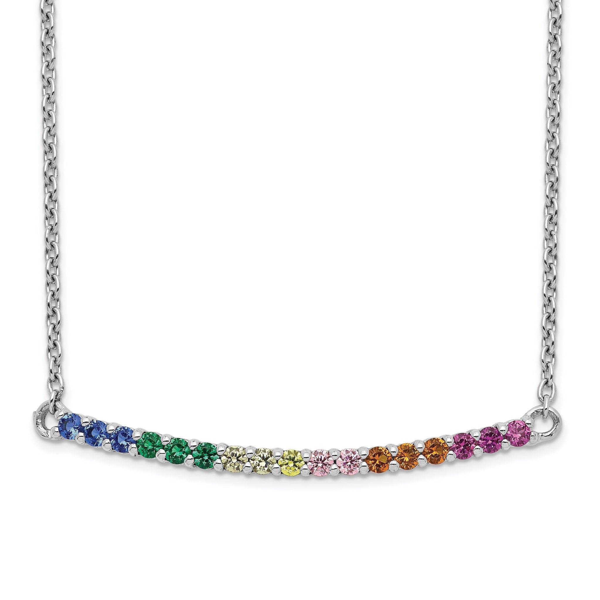 Prizma Sterling Silver Rhodium-plated 18 inch Colorful CZ Curved Bar Necklace