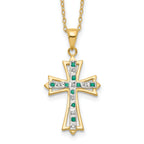 Sterling Silver Gold-Plated Diamond Emerald Cross Necklace 18 Inch