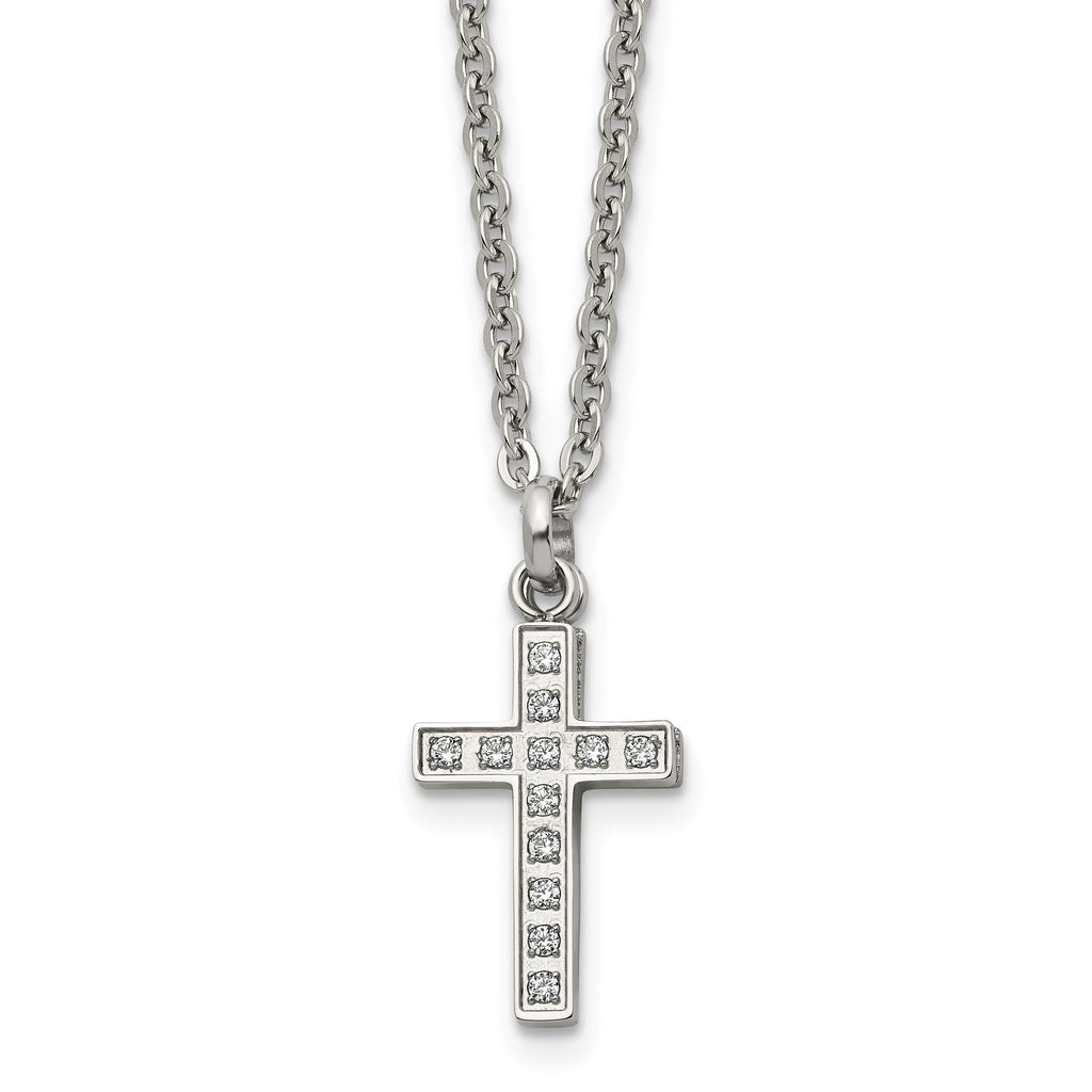 Laser-Cut Cross 2-Piece Necklace in Stainless Steel with CZ