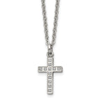 Laser-Cut Cross 2-Piece Necklace in Stainless Steel with CZ