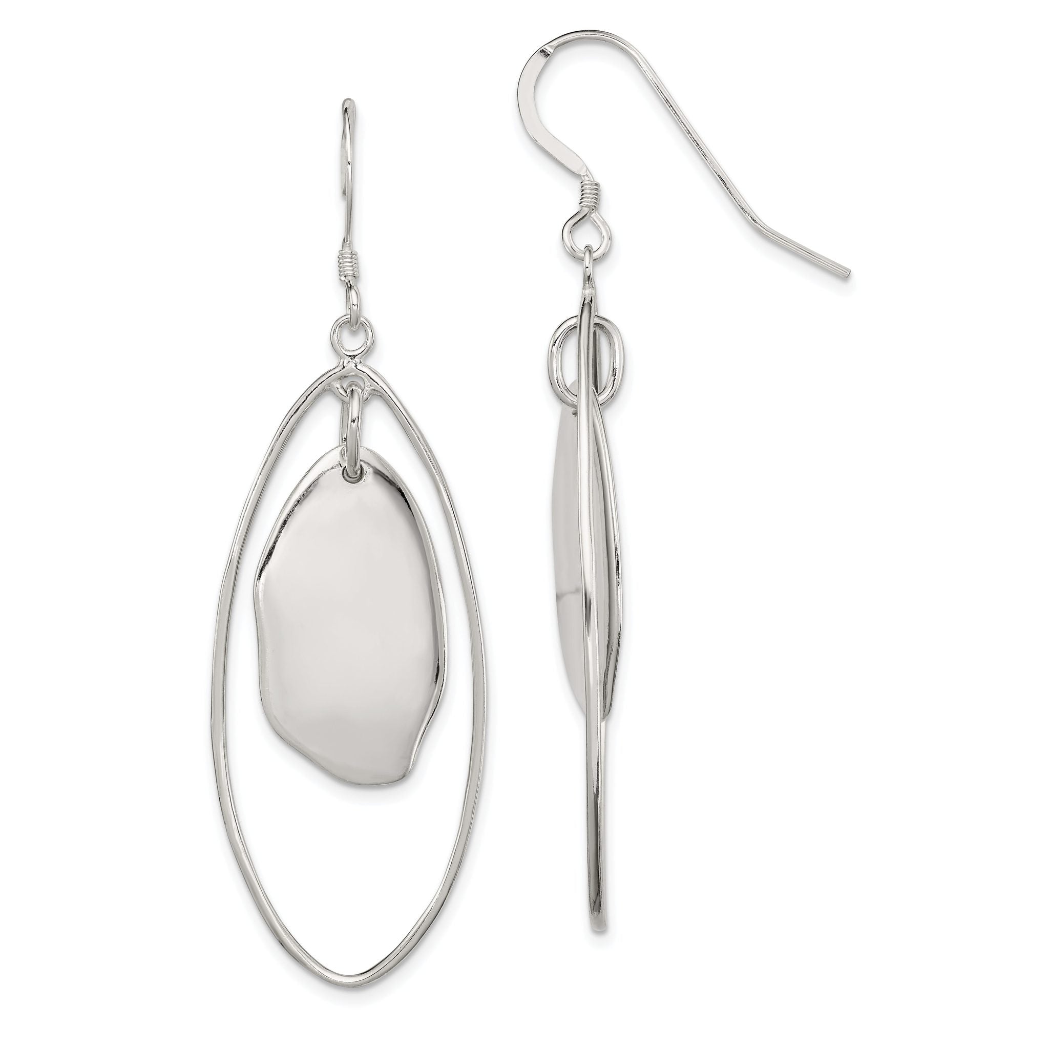Sterling Silver Polished Fancy Oval Dangle Earrings Main image