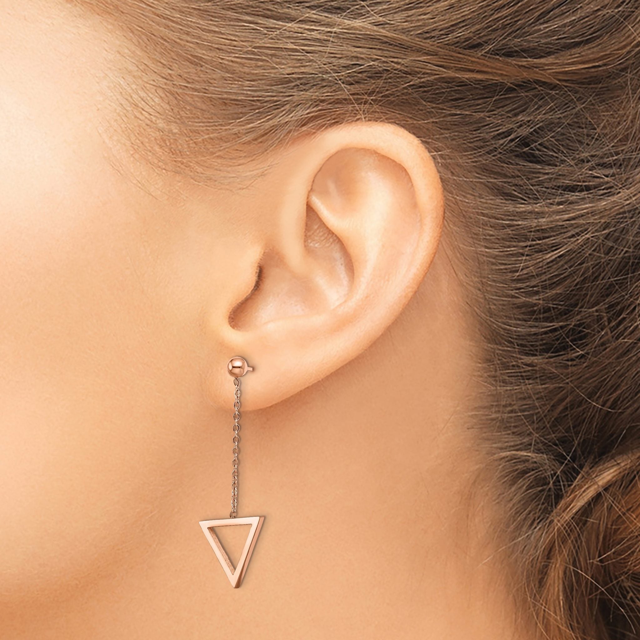Stainless Steel Rose Gold-Tone Polished Drop Dangle Earrings for Women