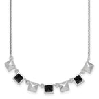 Sterling Silver Rhodium-plated Polished Black CZ and Pyramid Squares 17.75 inch Necklace