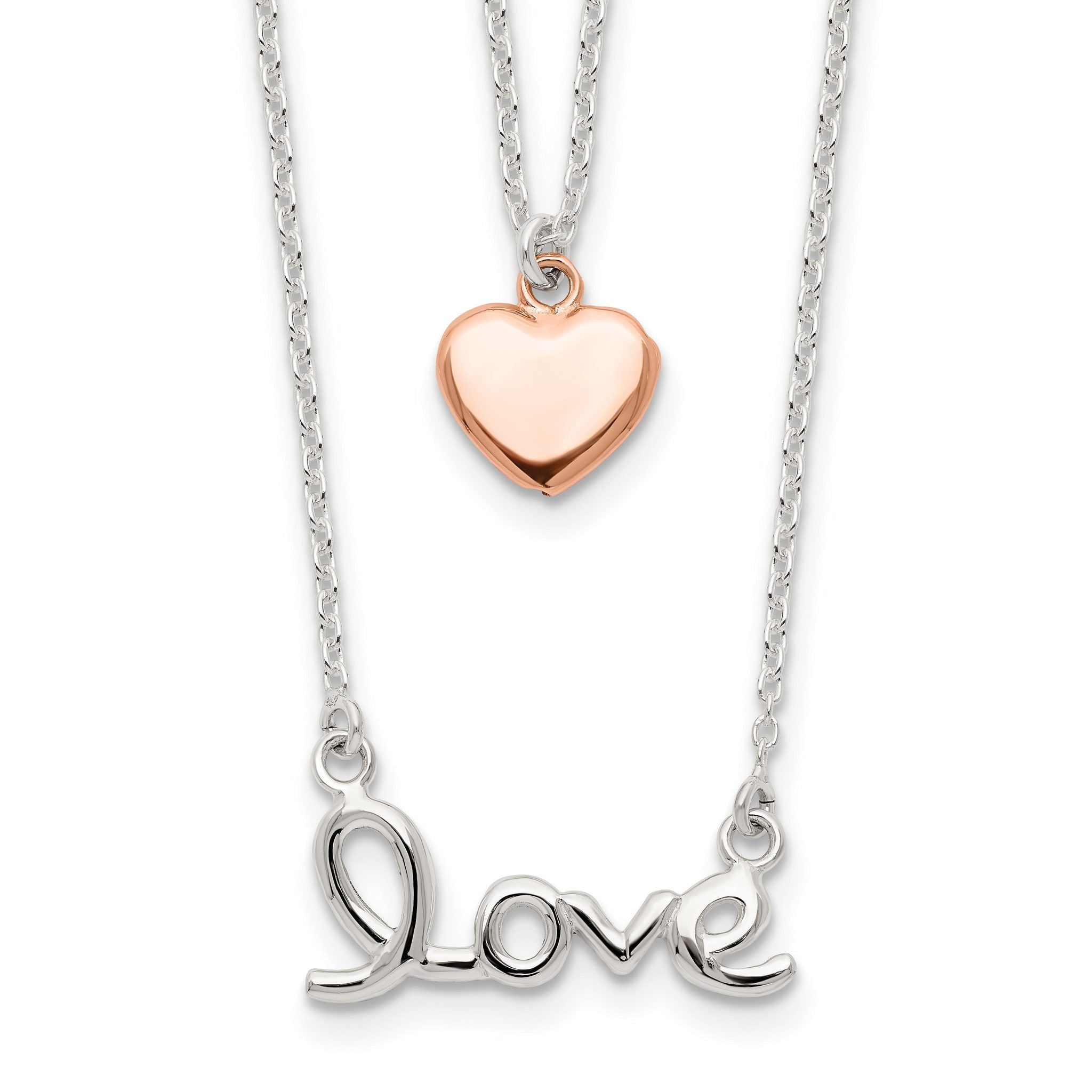 Sterling Silver Rose-tone LOVE and Heart 18in Necklace Main image