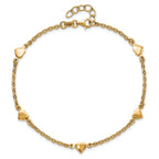 Sterling Silver Gold-plated Heart 5-Station 9 inch Plus 0.5 inch Extender - Total 9.5 inch Anklet