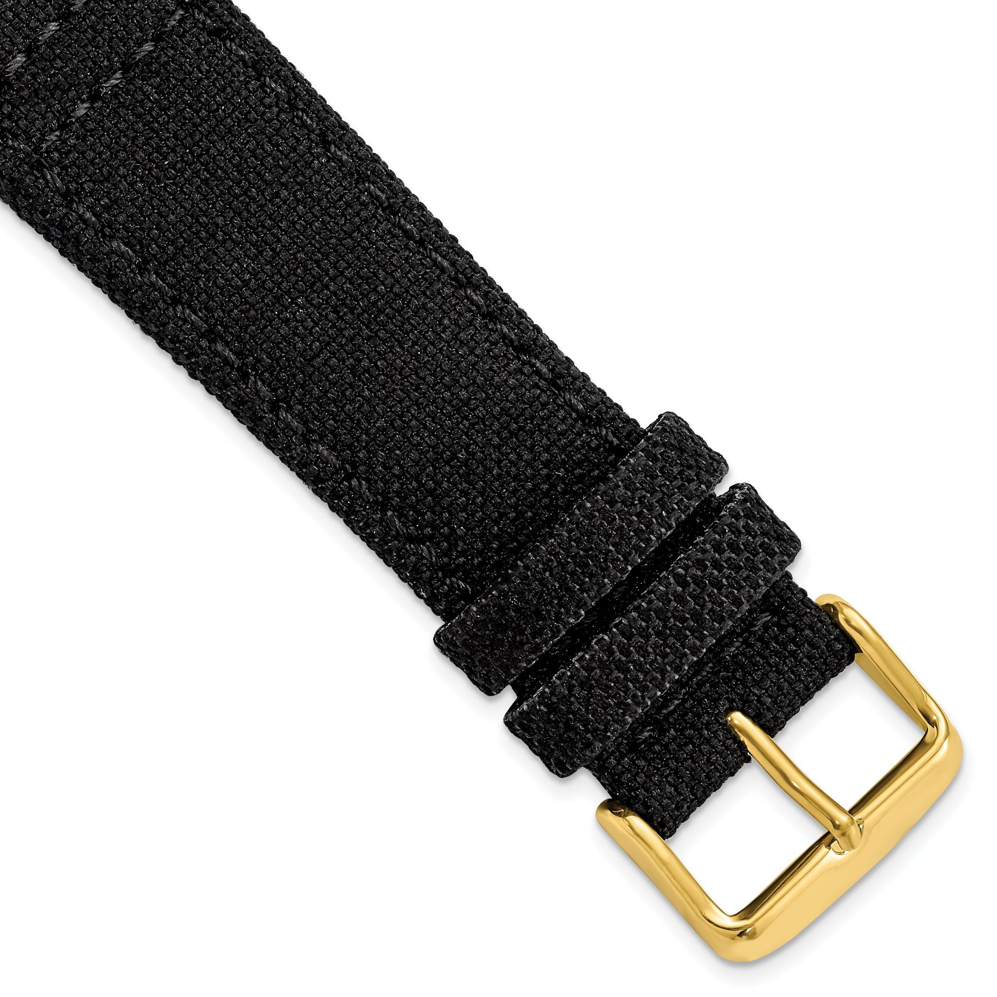 Black Nylon Canvas Watch Band with Leather Lining, 24mm