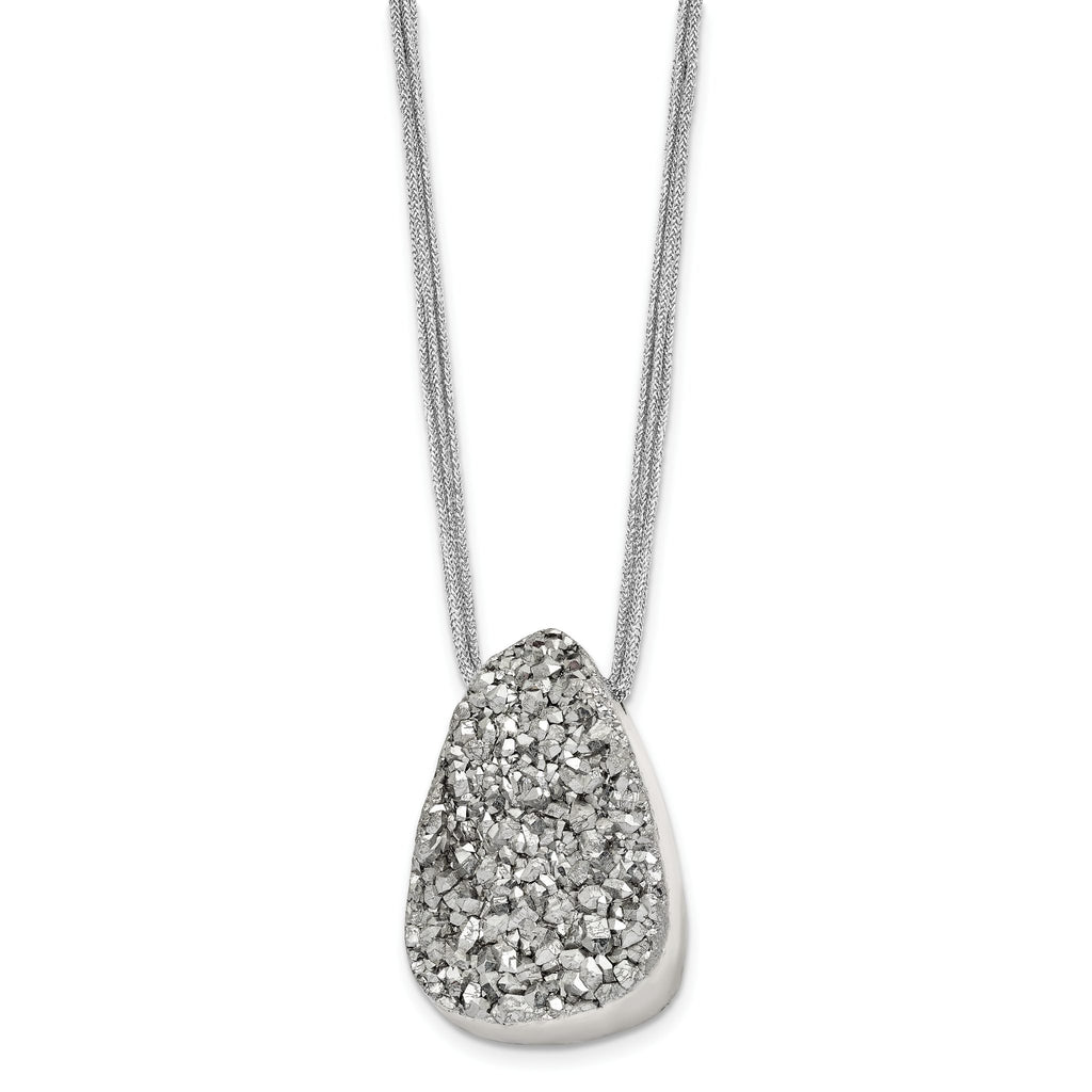 Druzy Agate Pendant Necklace in Stainless Steel