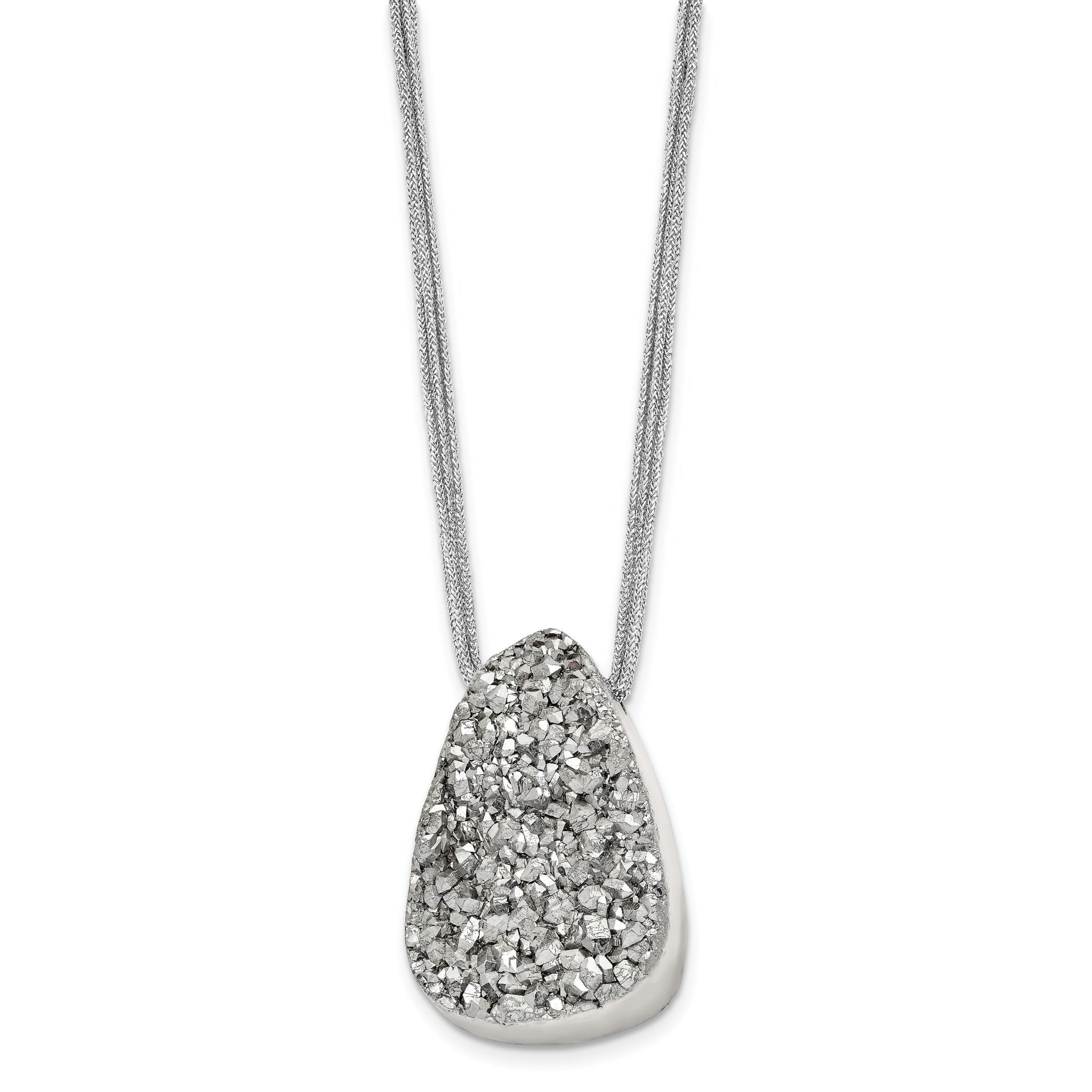 Druzy Agate Pendant Necklace in Stainless Steel