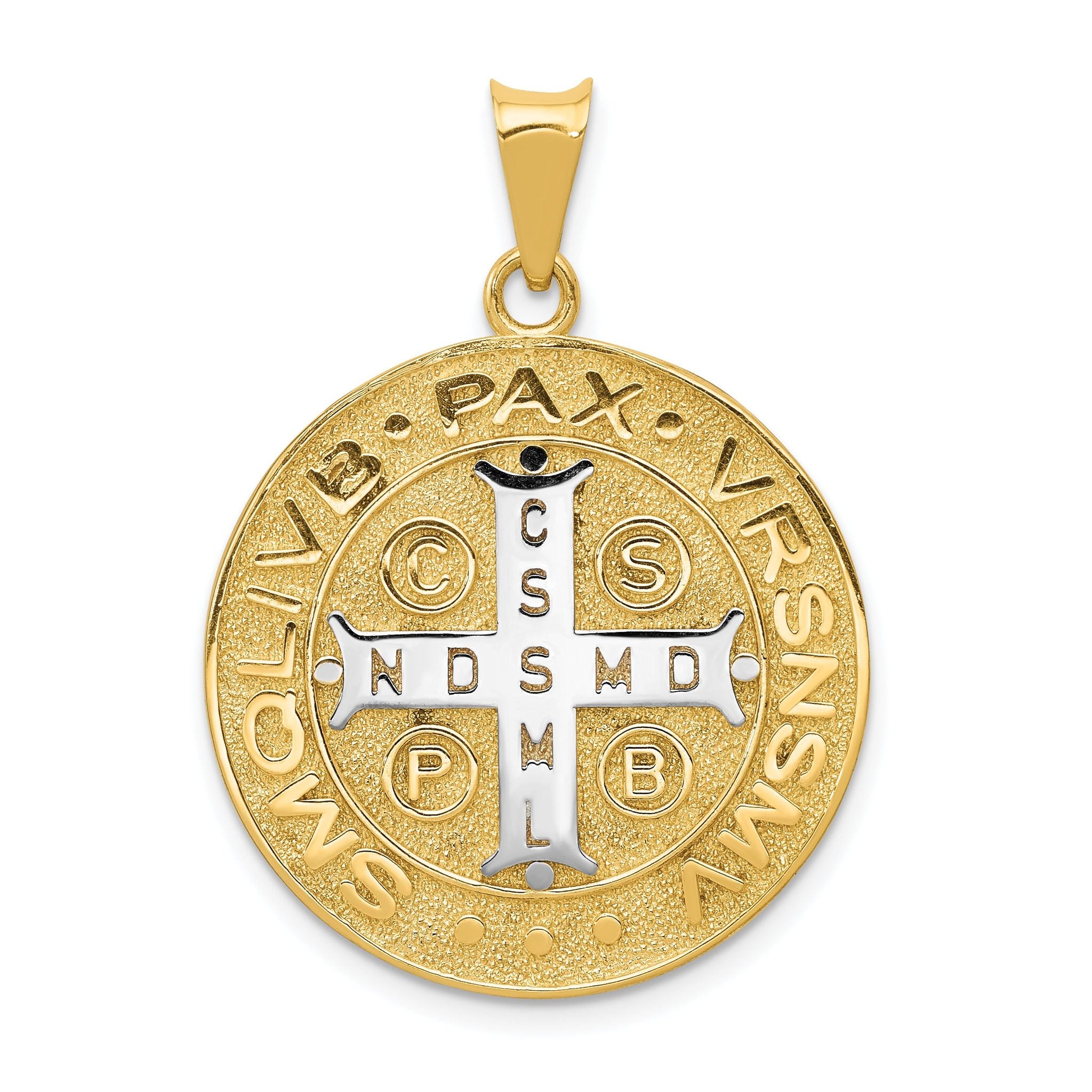 14K Gold & Rhodium St. Benedict Medal Pendant  Polished, Reversible Design