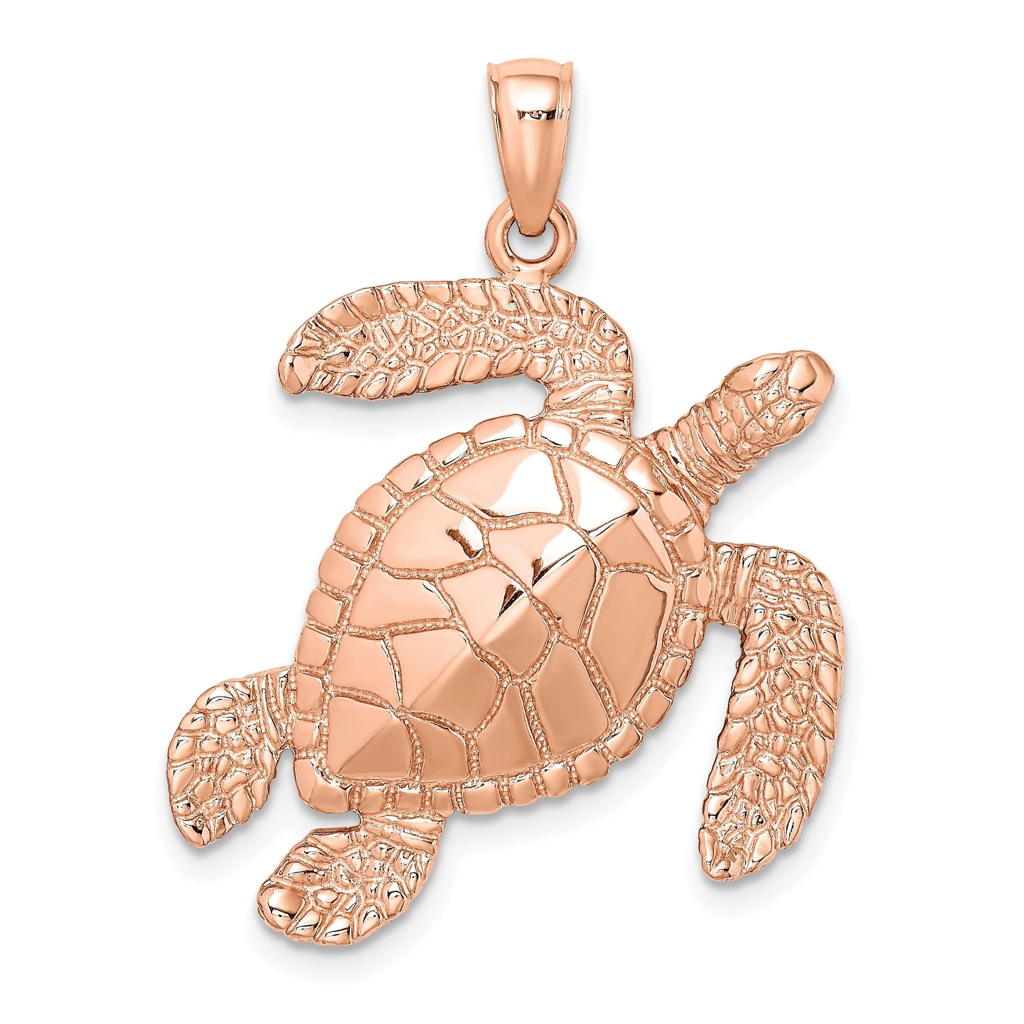 14K Rose Gold Large Textured Swimming Sea Turtle Charm Main image