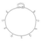 Sterling Silver Star and Moon 9 inch Plus 1 inch Extender - Total 10 inch Anklet