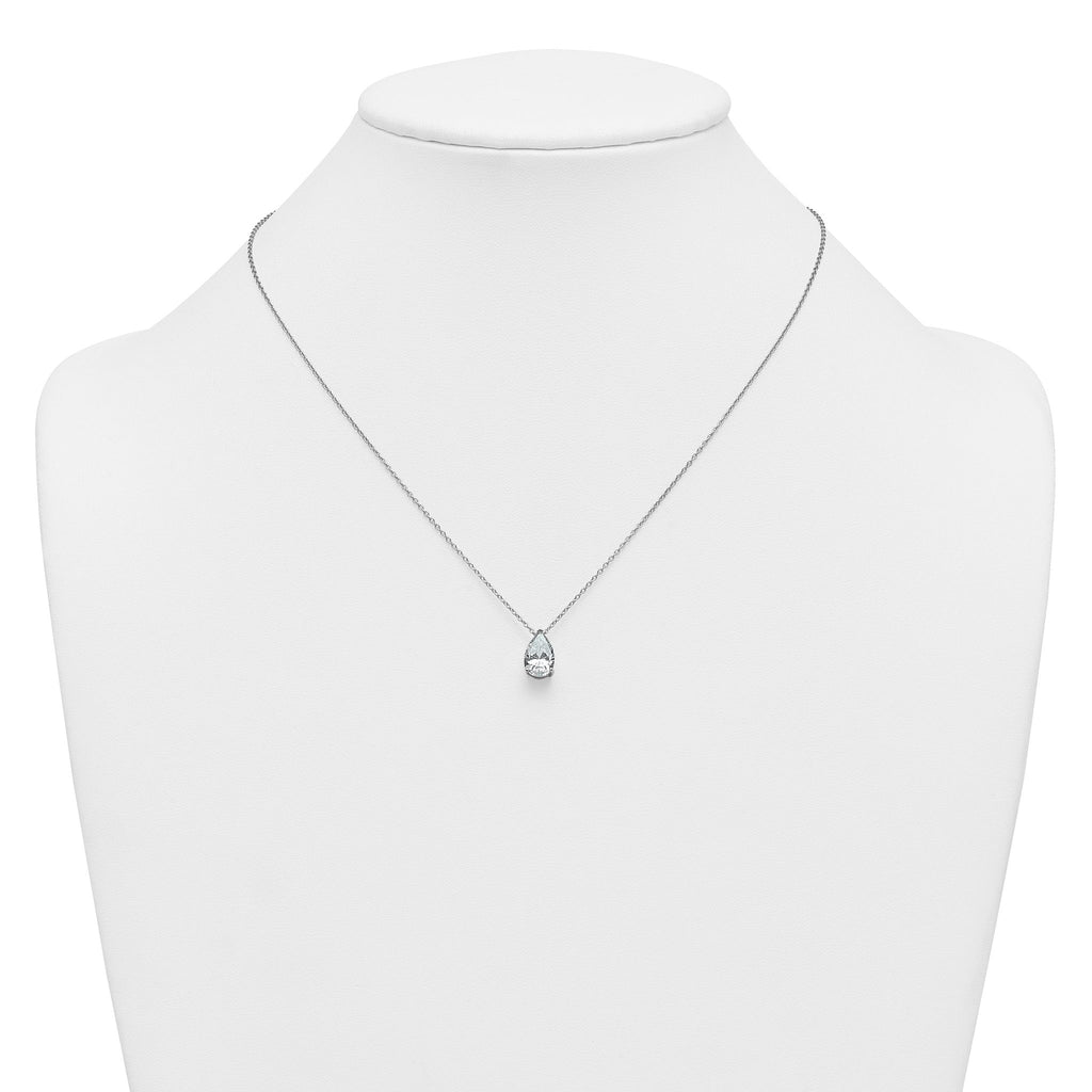 14k White Gold 2 carat Lab Grown Diamond VS+ F+ Pear Complete 18 inch Four Prong Pendant Necklace