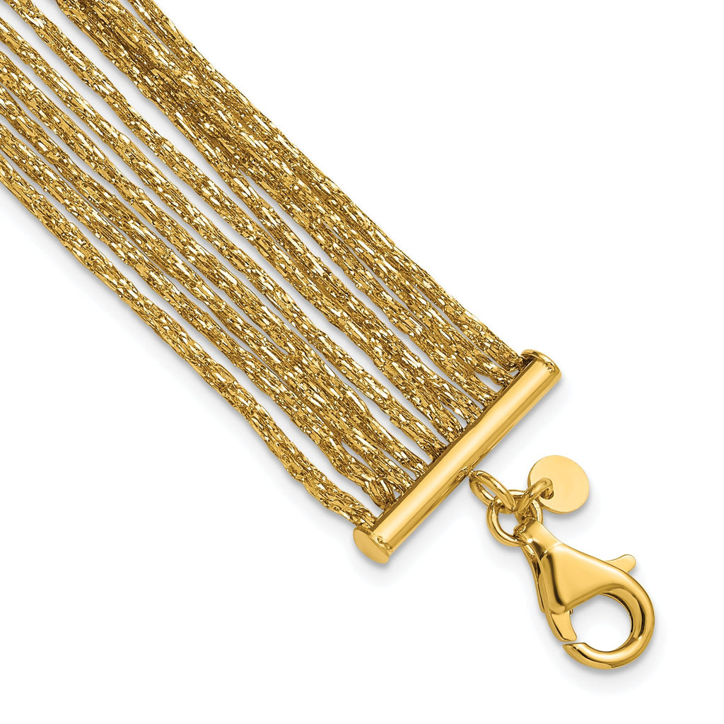 14K Textured Fancy Mesh Multi-strand w/.75in Ext. Bracelet
