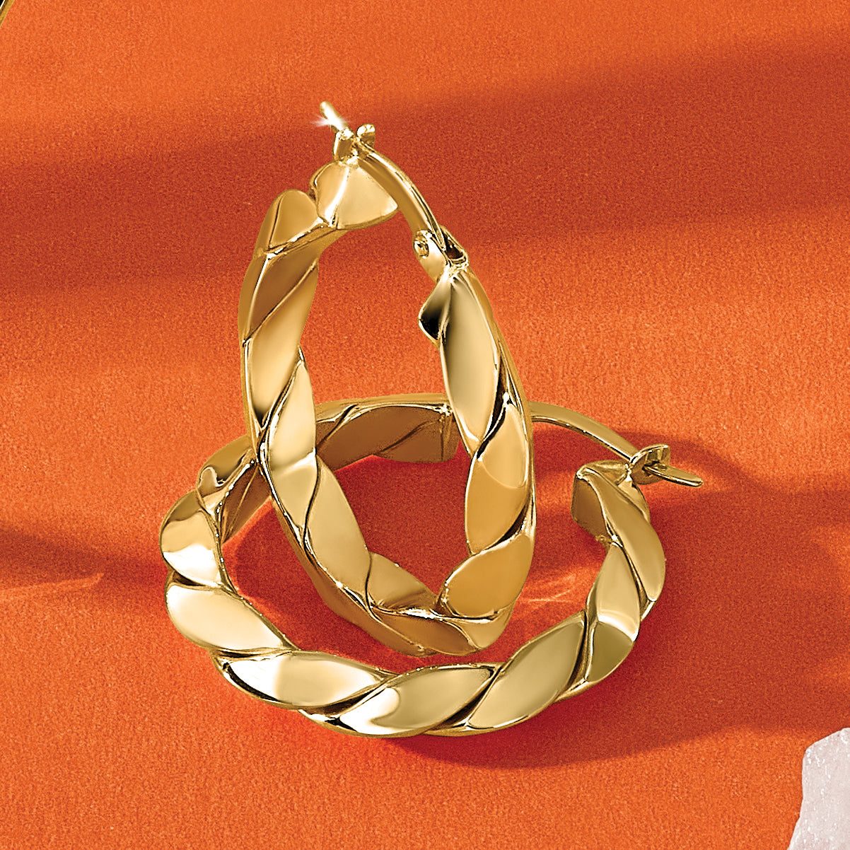 14K Polished and Grooved Fancy Hoop Earrings