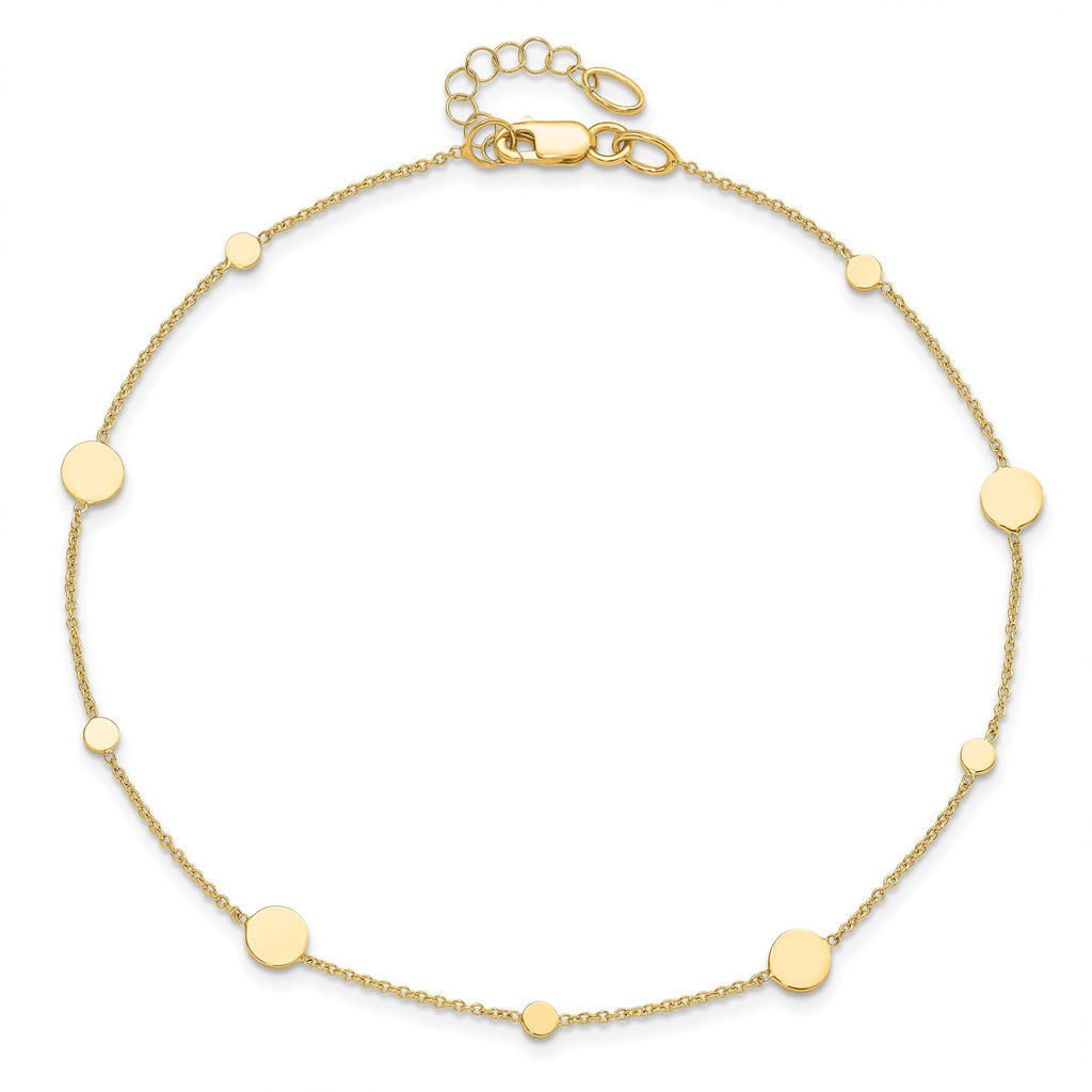 14k Polished Discs 9 inch Plus 1 inch Extender - Total 10 inch Anklet