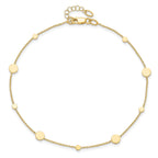 14k Polished Discs 9 inch Plus 1 inch Extender - Total 10 inch Anklet