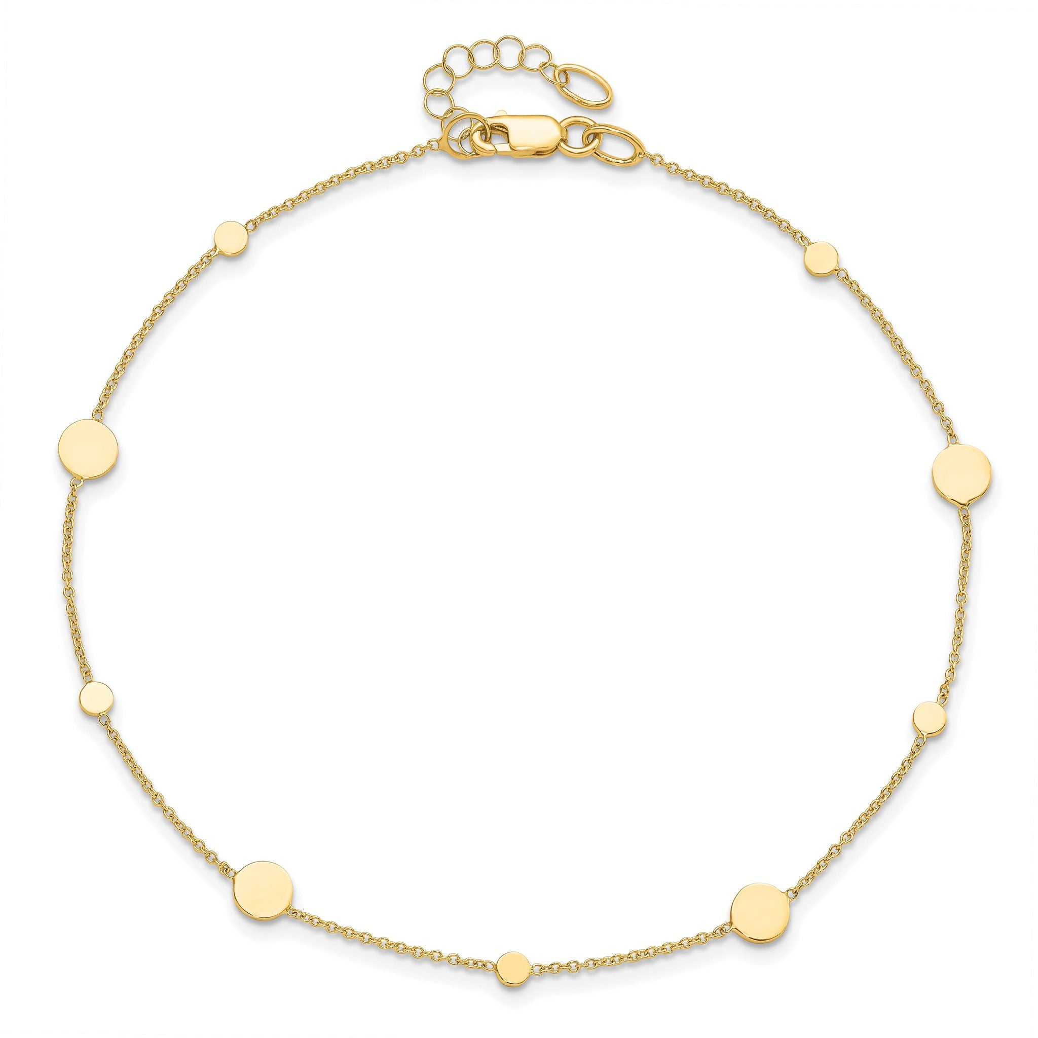 14k Polished Discs 9 inch Plus 1 inch Extender - Total 10 inch Anklet