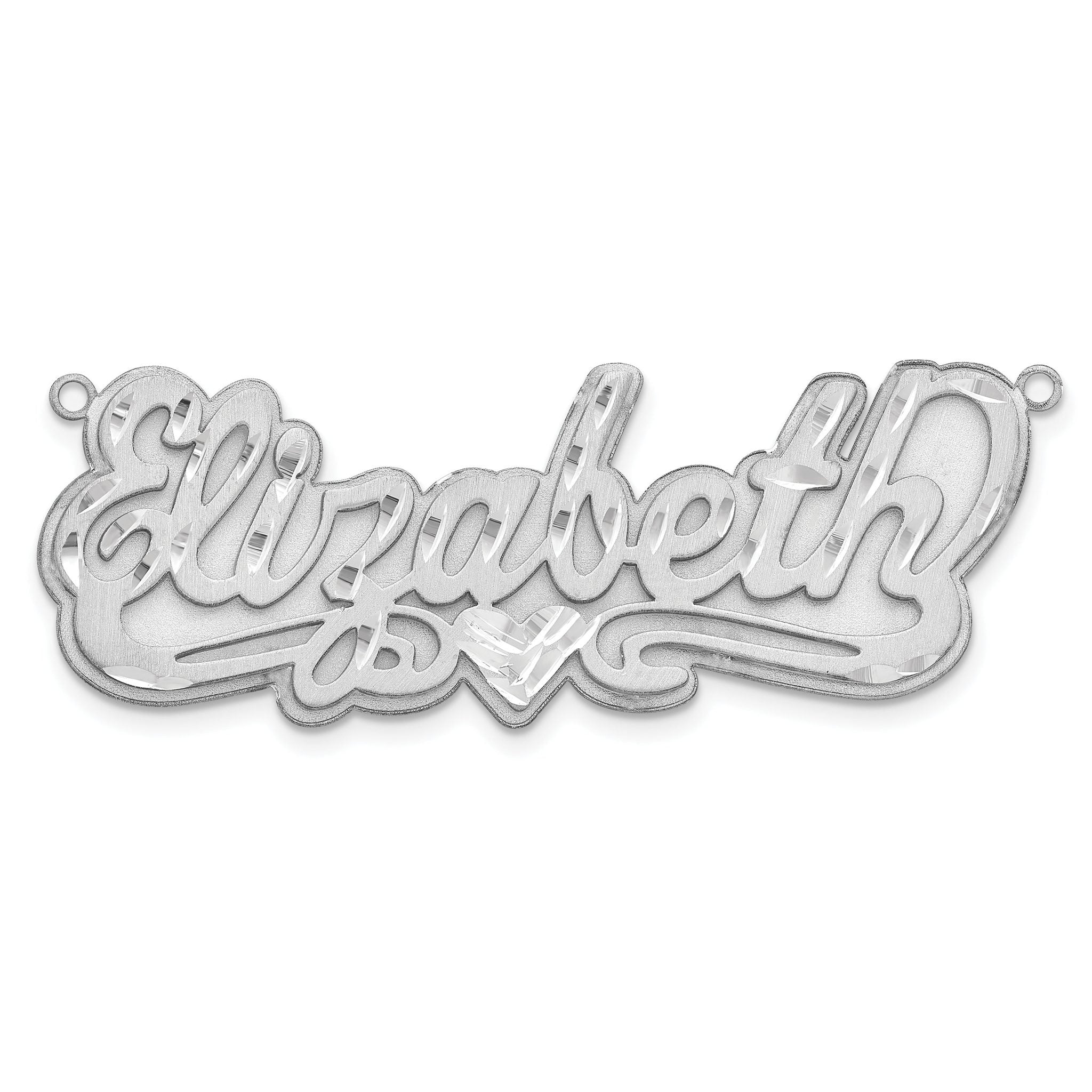 14k White Gold 3D Satin Diamond-cut Heart Name Plate