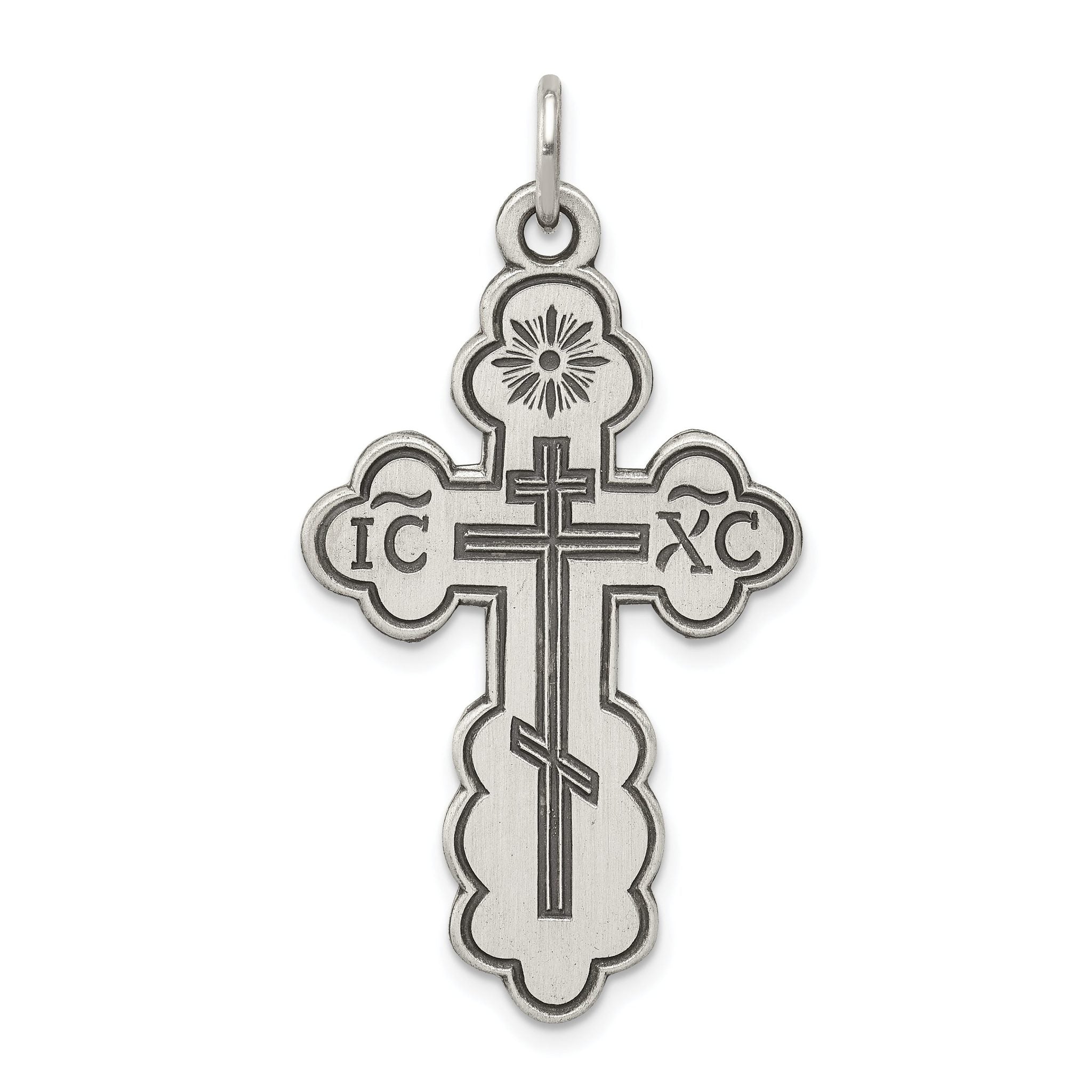 Sterling Silver 925 Orthodox Cross Pendant with Polished Antique Finish Main image