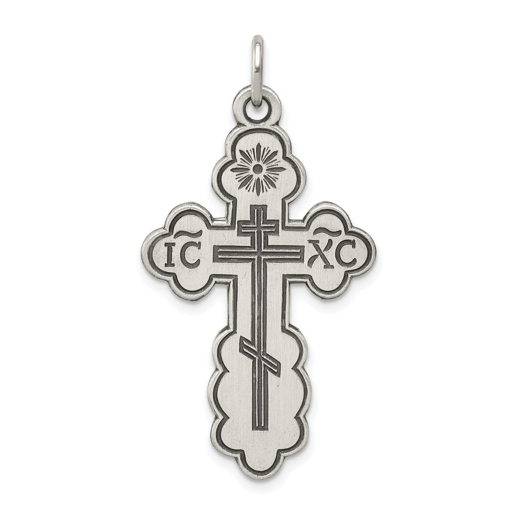 Sterling Silver 925 Orthodox Cross Pendant with Polished Antique Finish