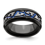 Titanium Wedding Band with Anodized Blue Scroll Design