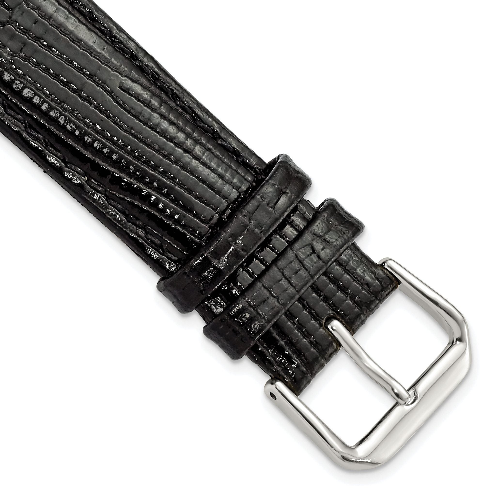Snake-Grain Leather Watch Band in Black with Silver-Tone Buckle, 16mm