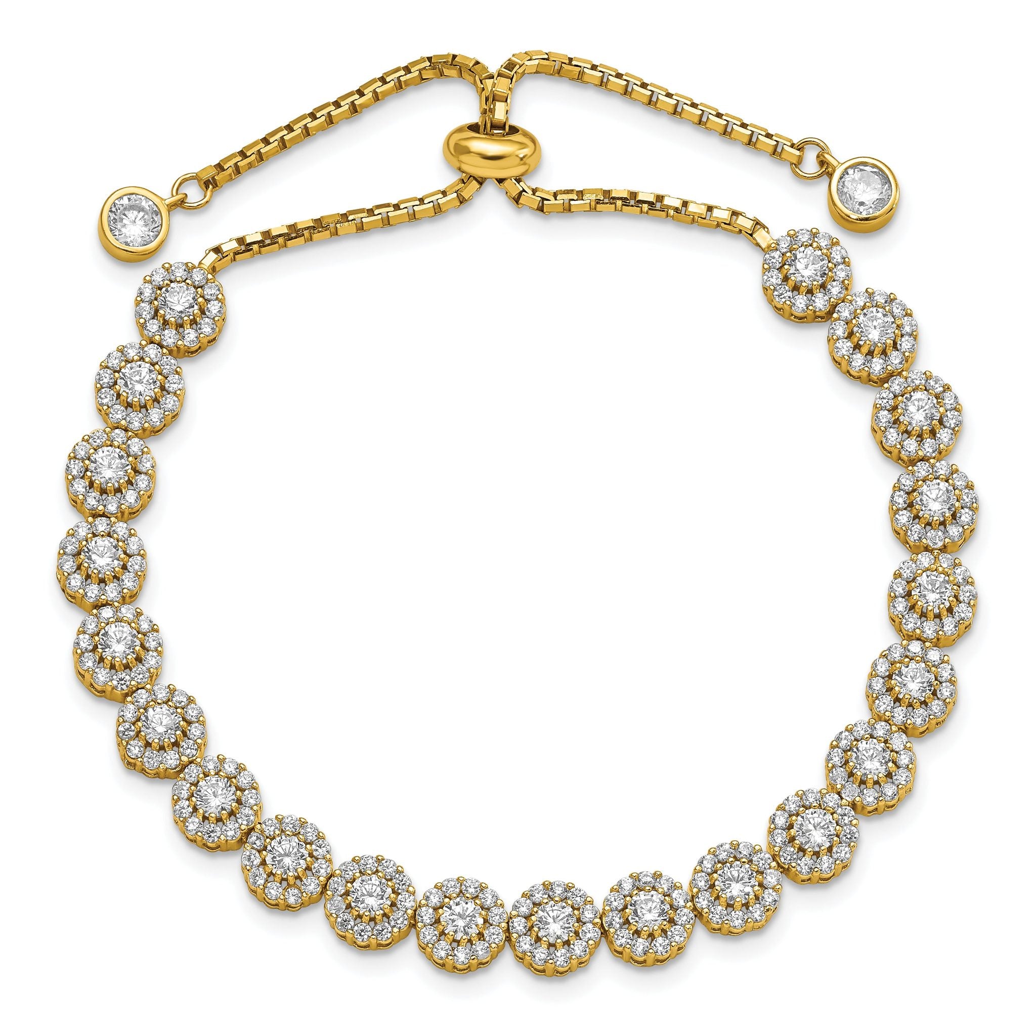 Sterling Silver Gold-tone CZ Halo Adjustable Bracelet