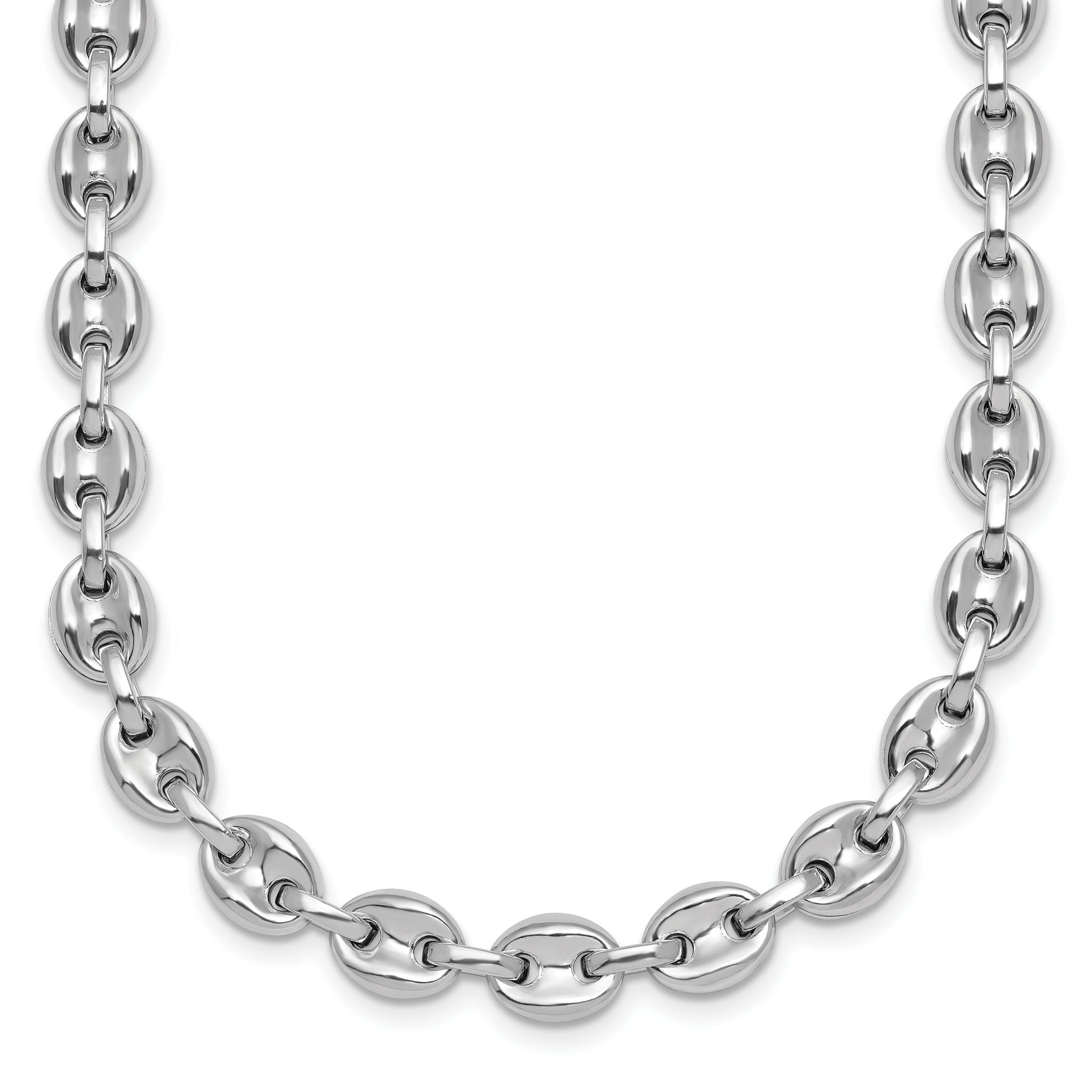 Sterling Silver Rhodium-plated Polished 7mm Puffed Mariner Link 18 inch Necklace Main image