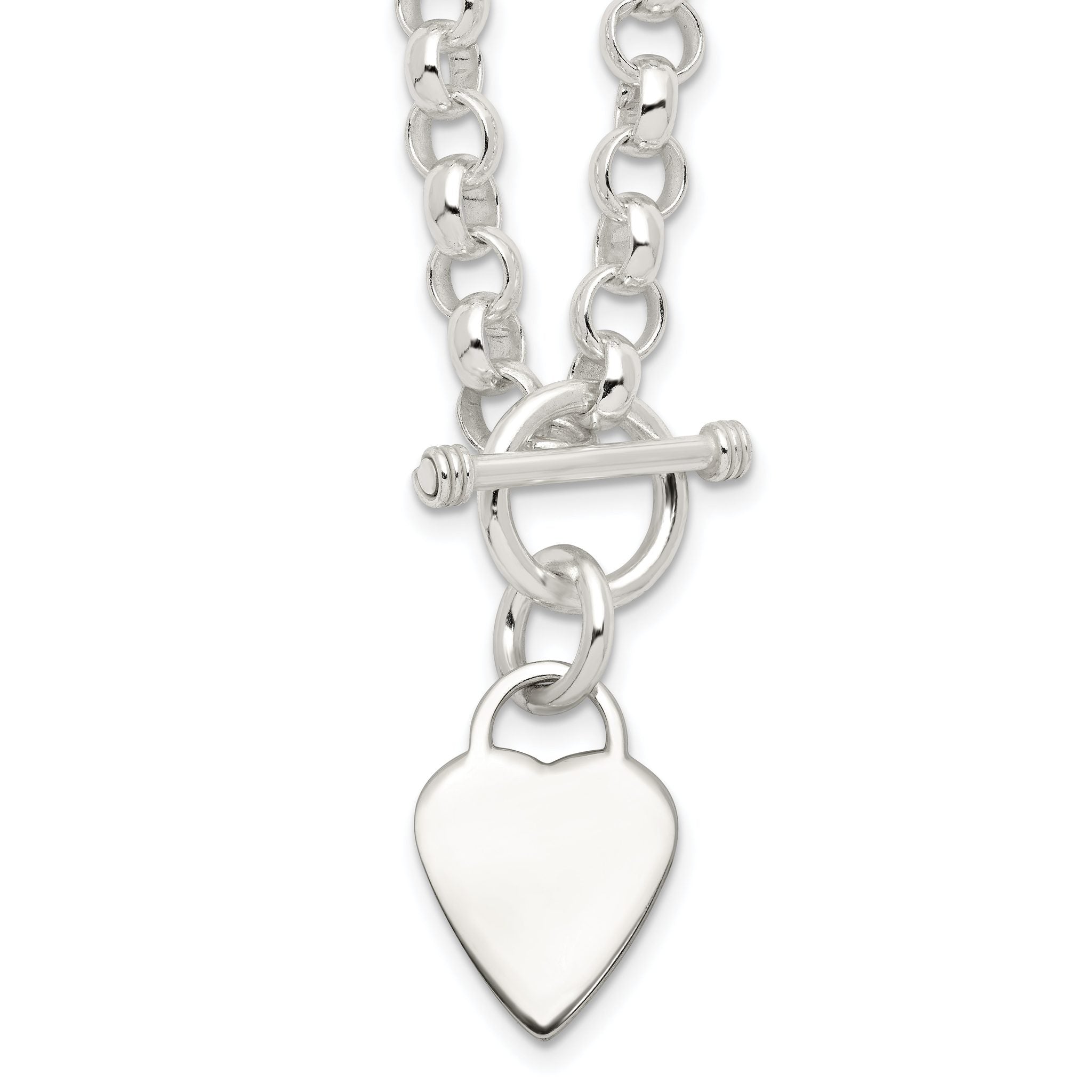 Sterling Silver Engraveable Heart Disc on Fancy Link Toggle Necklace Main image