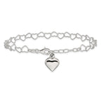 Sterling Silver Puffed Heart Dangle 9 inch Plus 1 inch Extender - Total 10 inch Anklet