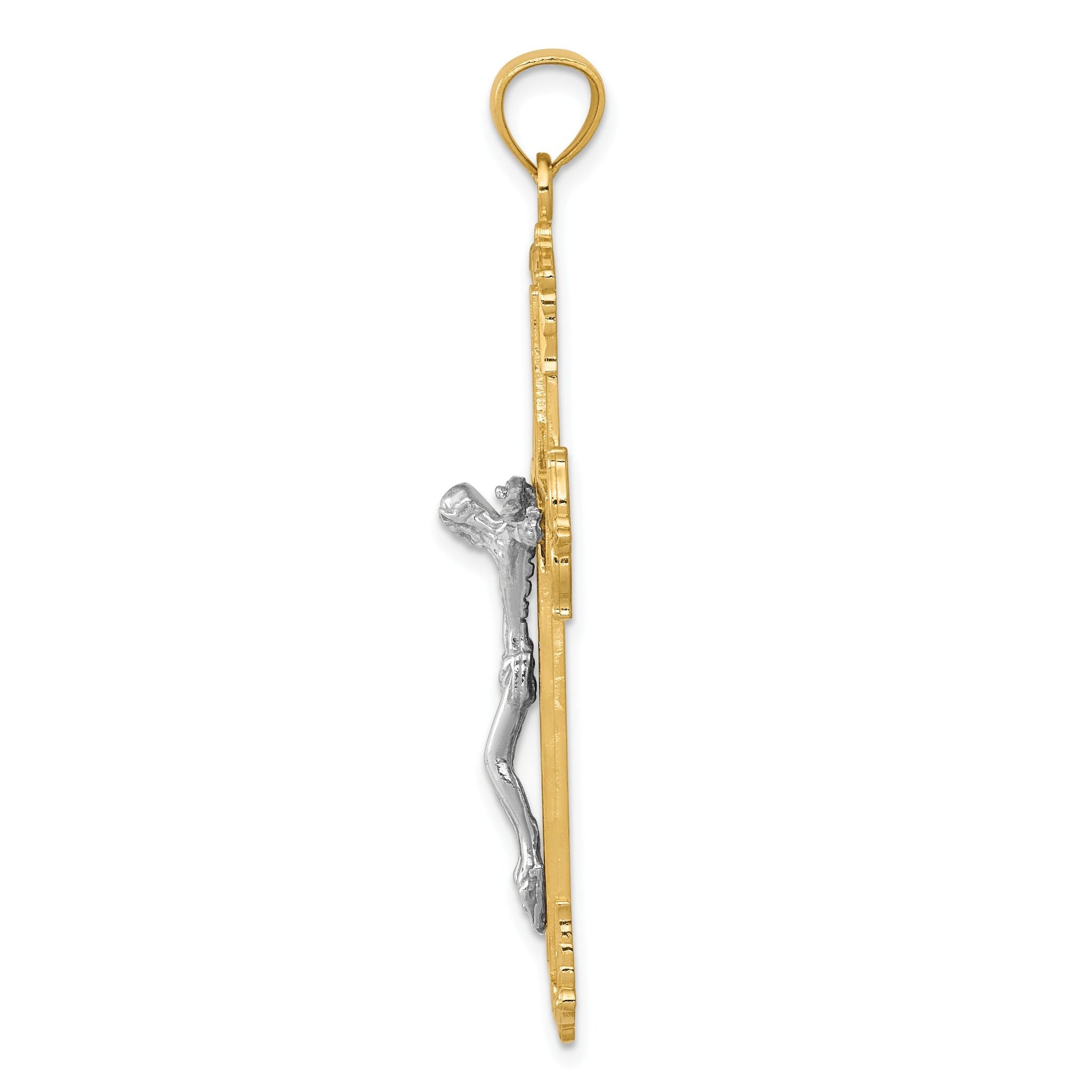14K Two-Tone Gold Crucifix Pendant with Solid Cast Design 50mm Secondary image