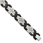 Stainless Steel Brushed and Polished Black IP-plated with Cubic Zirconia Cross Link Bracelet for Men