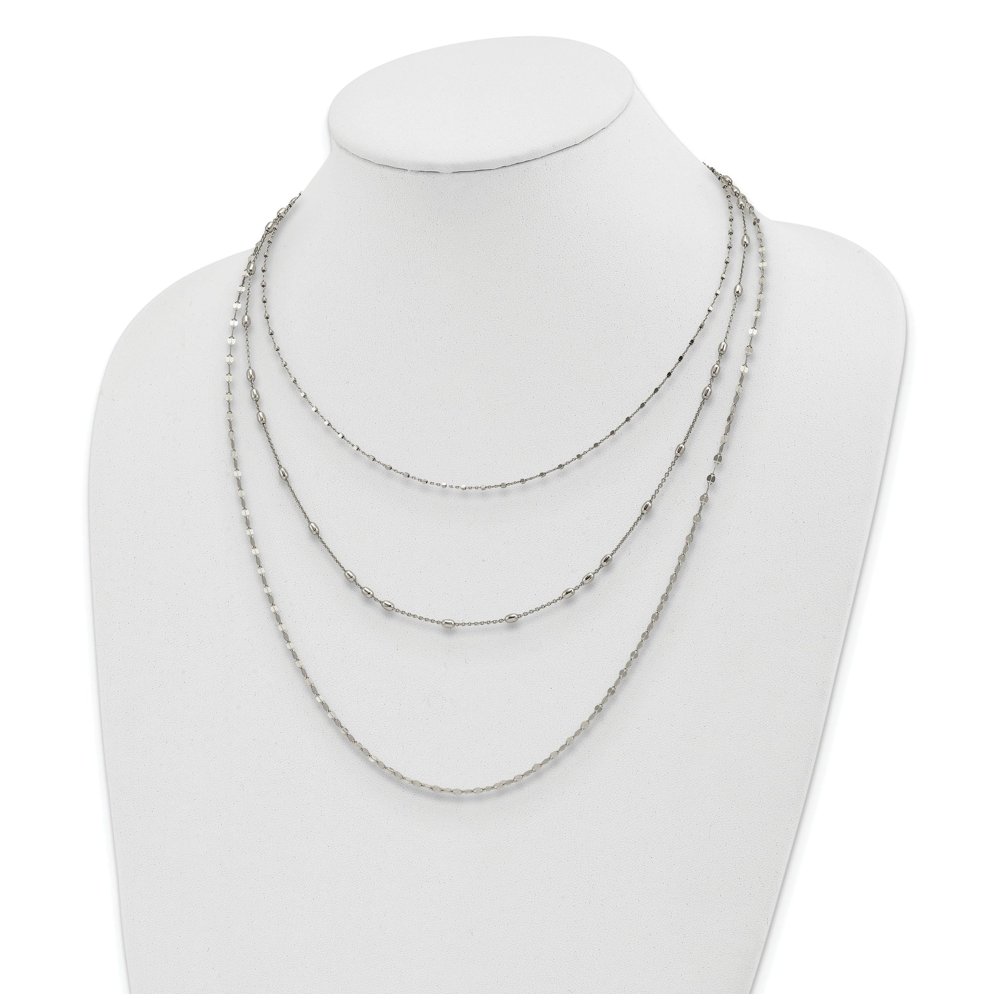 Sterling Silver Rhodium-plated Beaded Layered with 2in .ext Necklace Main image