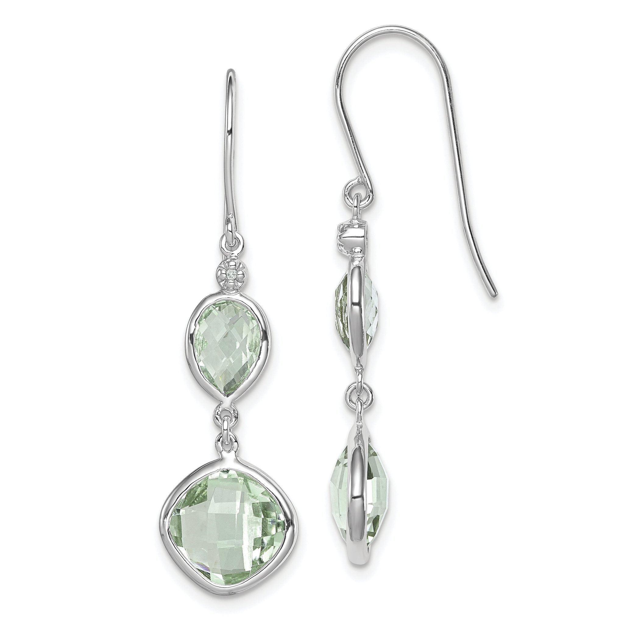 Sterling Silver 925 Drop Earrings with Diamonds & Green Quartz Main image
