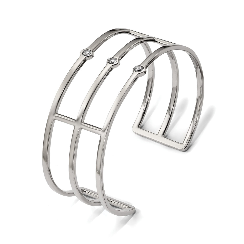Stainless Steel Polished Cubic Zirconia Cuff Bangle Bracelet for Women