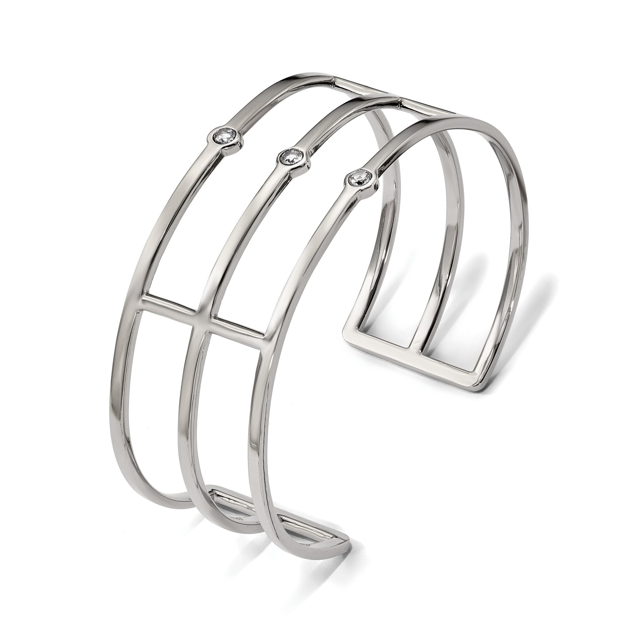 Stainless Steel Polished Cubic Zirconia Cuff Bangle Bracelet for Women