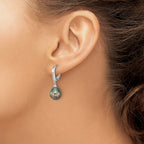 Sterling Silver Rhodium-plated 9-10mm Black Teardrop Tahitian Saltwater Cultured Pearl and CZ Dangle Leverback Earrings