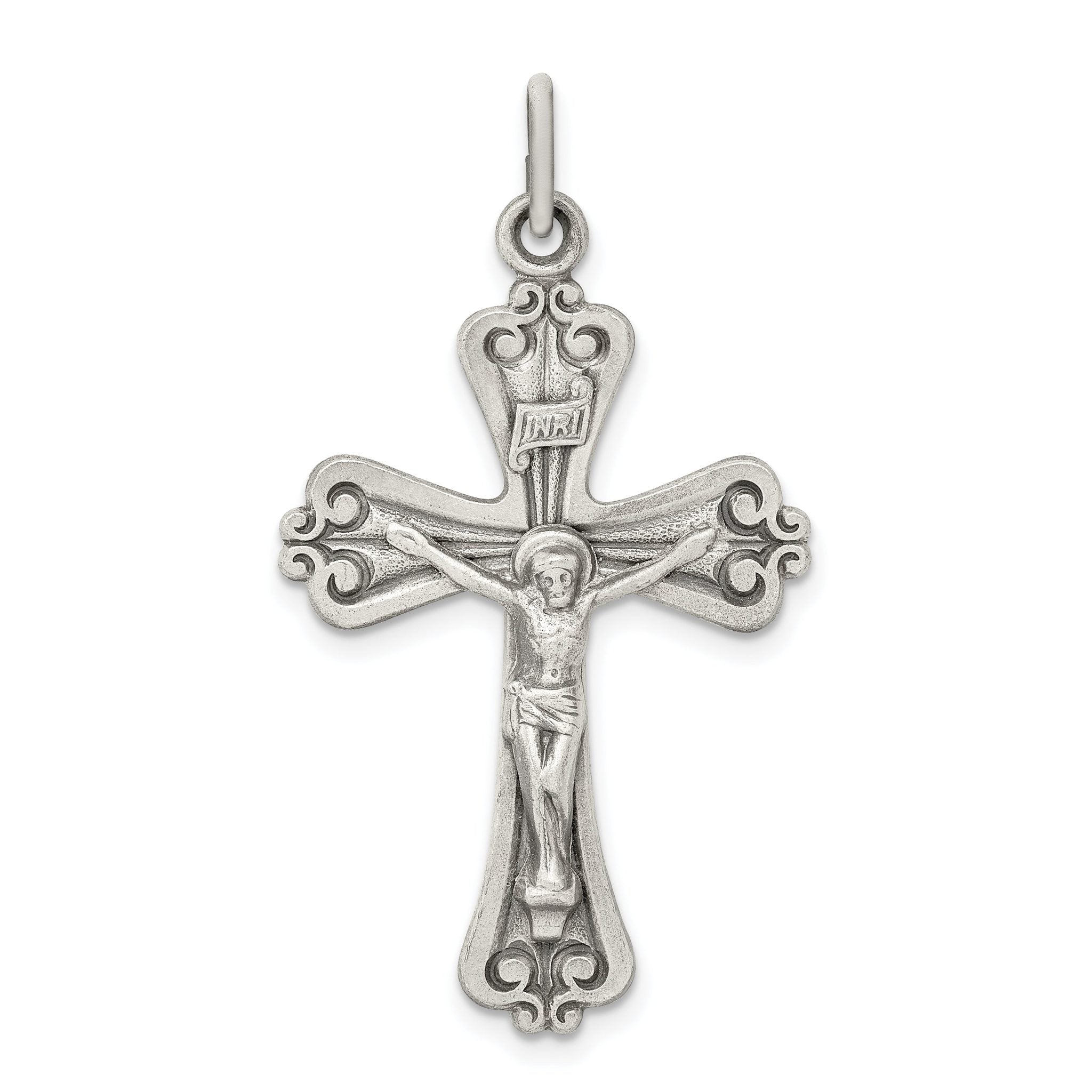 Sterling Silver 925 INRI Crucifix Pendant with Antiqued Brushed Finish Main image