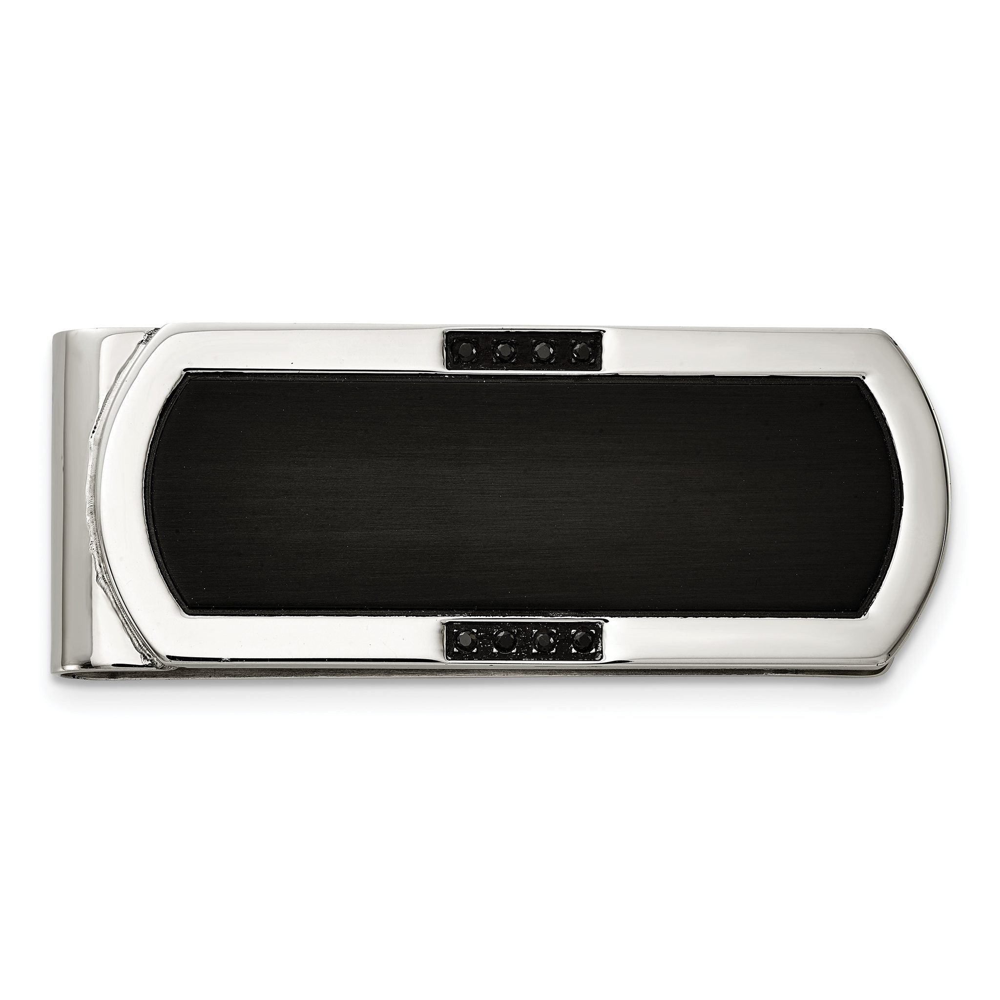 Chisel Stainless Steel Brushed and Polished Black IP-plated with Black CZ Money Clip