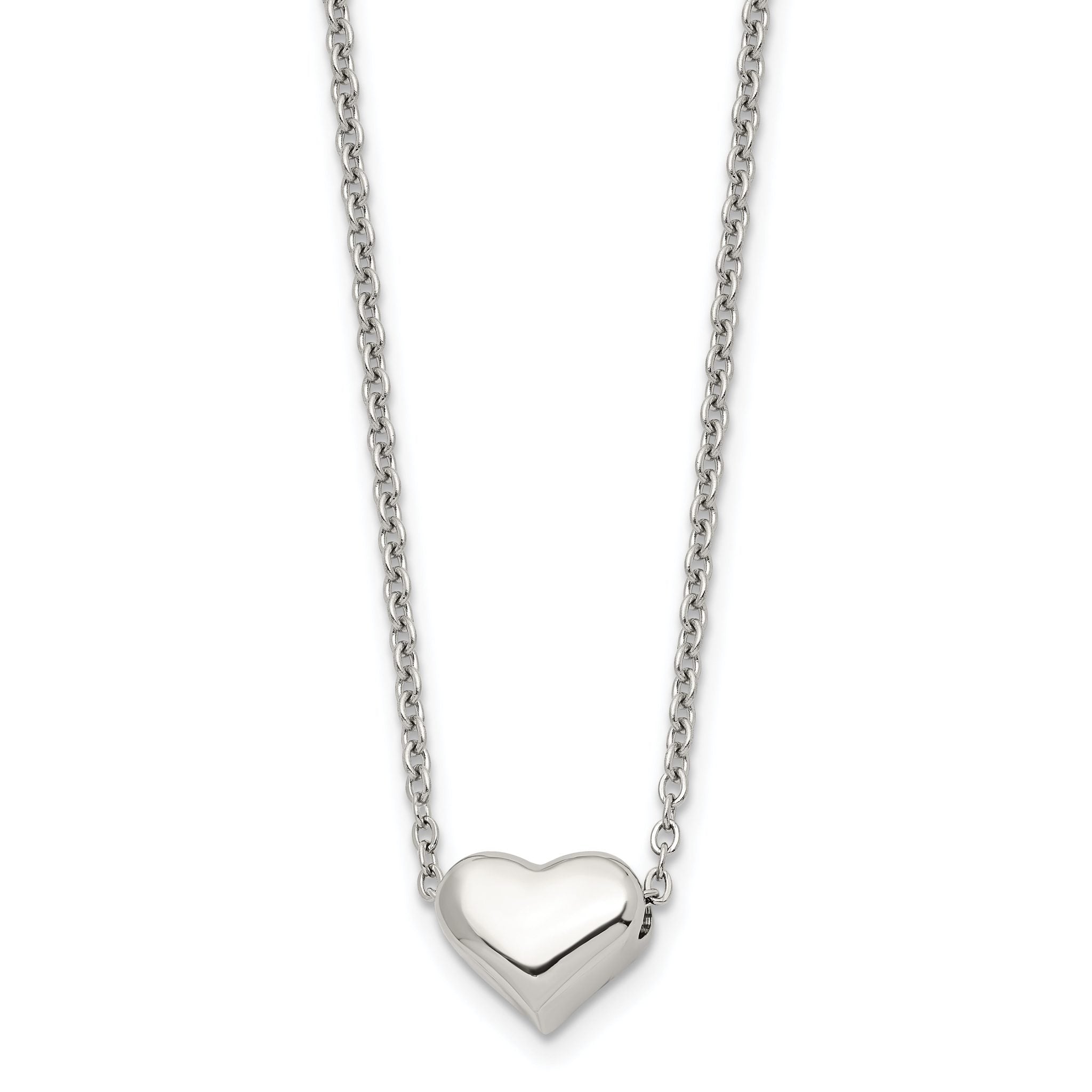 Polished Heart Pendant Necklace in Stainless Steel