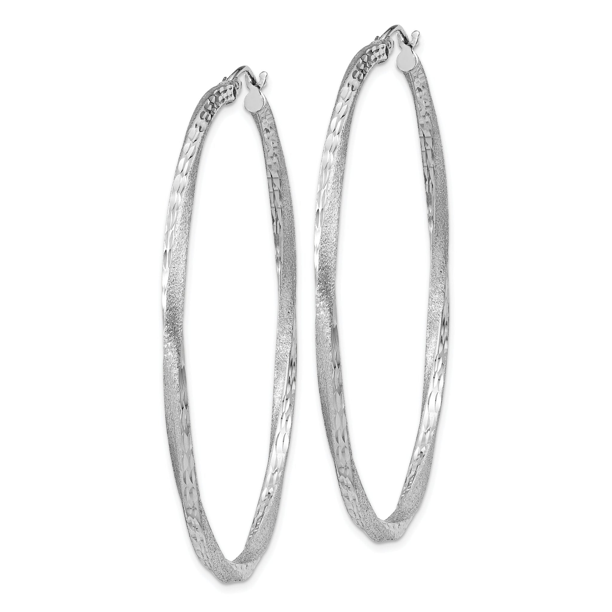 Sterling Silver RH-plated Satin Diamond-cut 2.5x55mm Twisted Hoop Earrings Secondary image