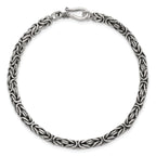 Sterling Silver Antiqued 4.0mm Byzantine 8 Inch Hook Clasp Mens Bracelet