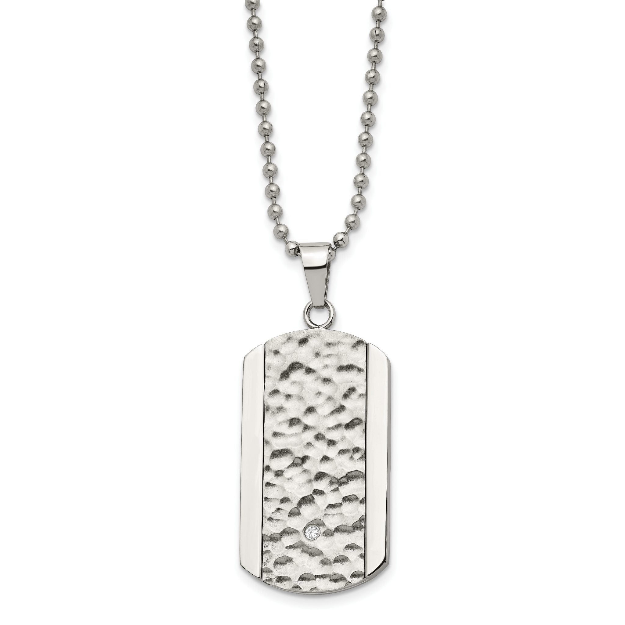 Chisel Stainless Steel Polished and Hammered with CZ Dog Tag on a 22 inch Ball Chain Necklace Secondary image