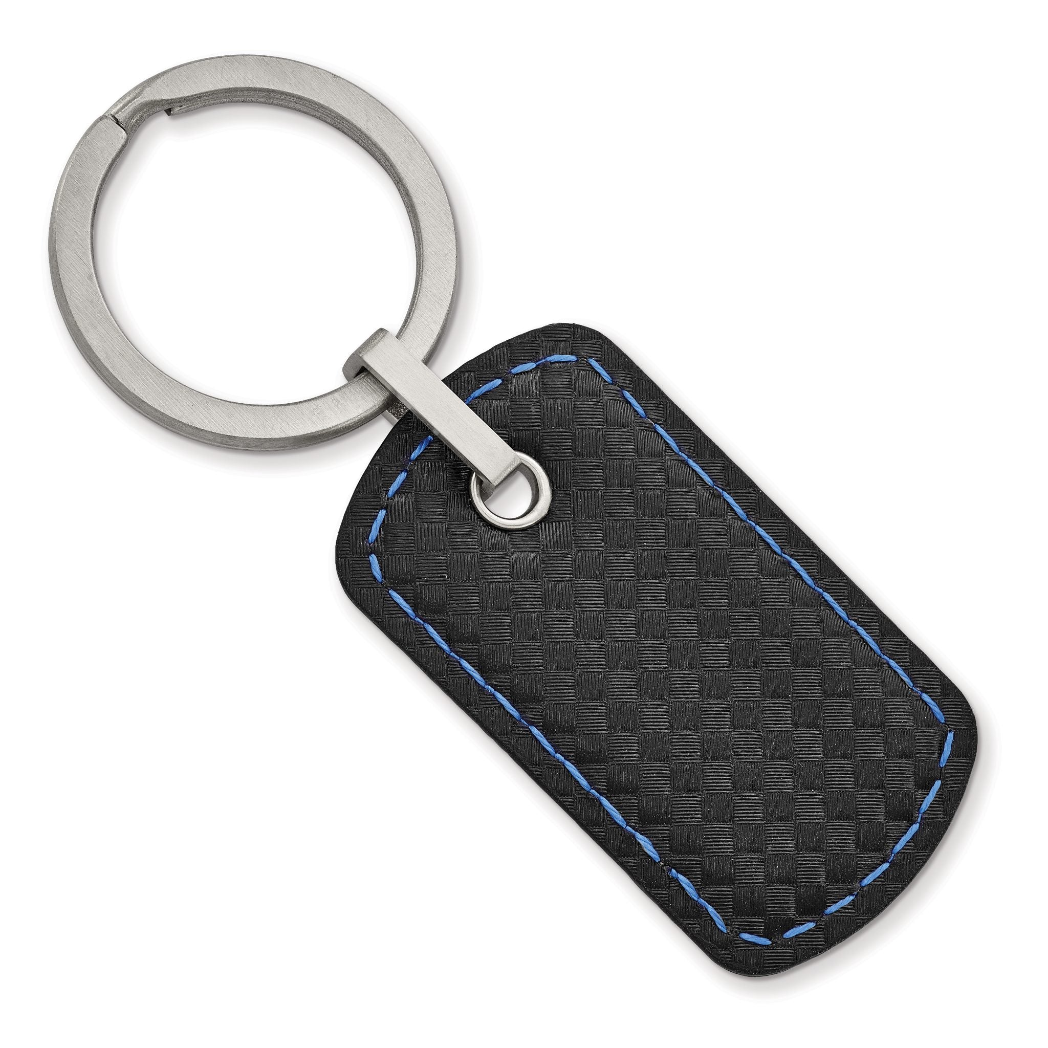 Stainless Steel Brushed Leather & Polyurethane Stitched Key Ring Main image
